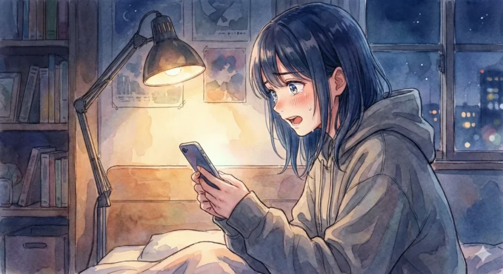 夜の自室で、4回転成功の裏にある狂気と司先生への執念の独白をスマホで涙ながらに読み耽る女性