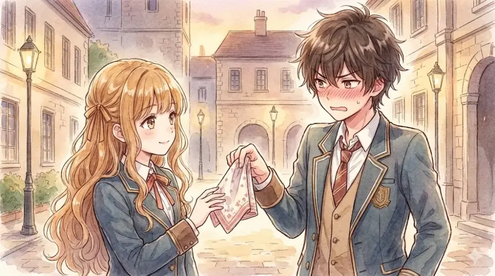 ハンカチを差し出す少女と照れる少年、二人の尊い関係