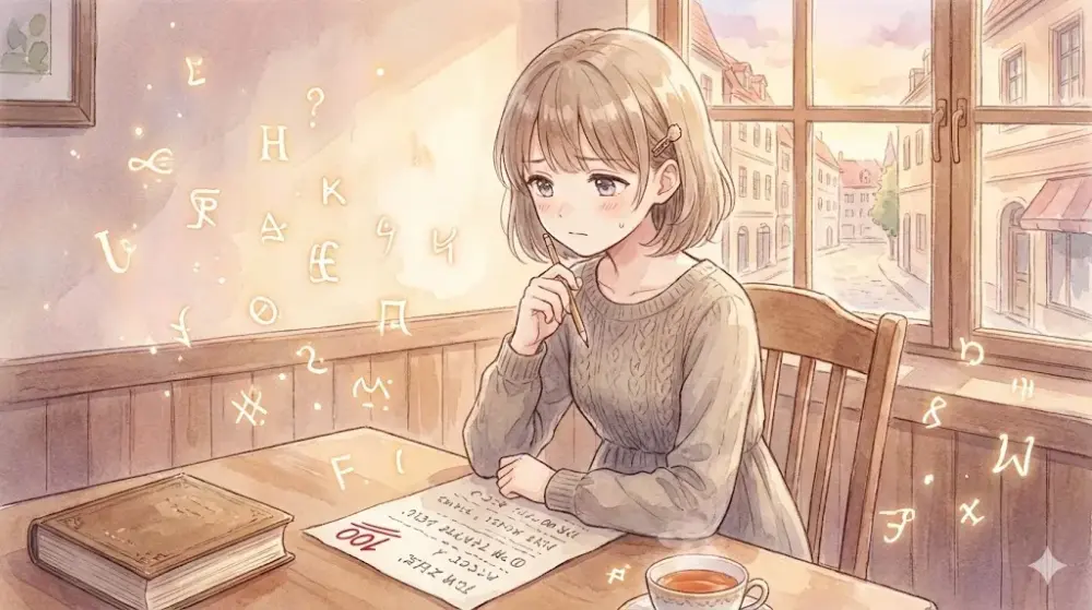 古語のテストで満点を取った少女が、窓辺で物思いにふける。