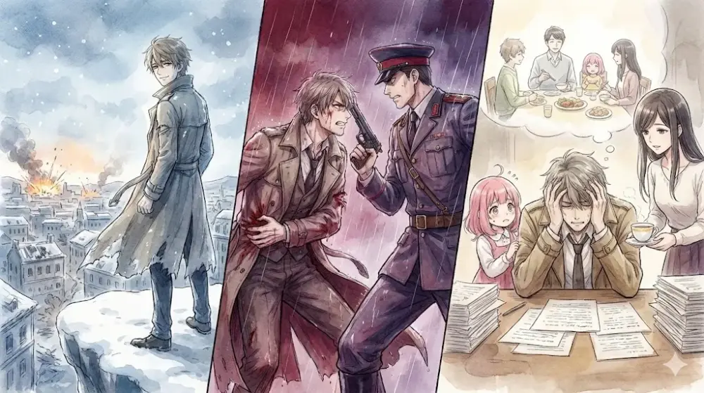 平和な世界を願い、使命に疲弊するスパイの男性。