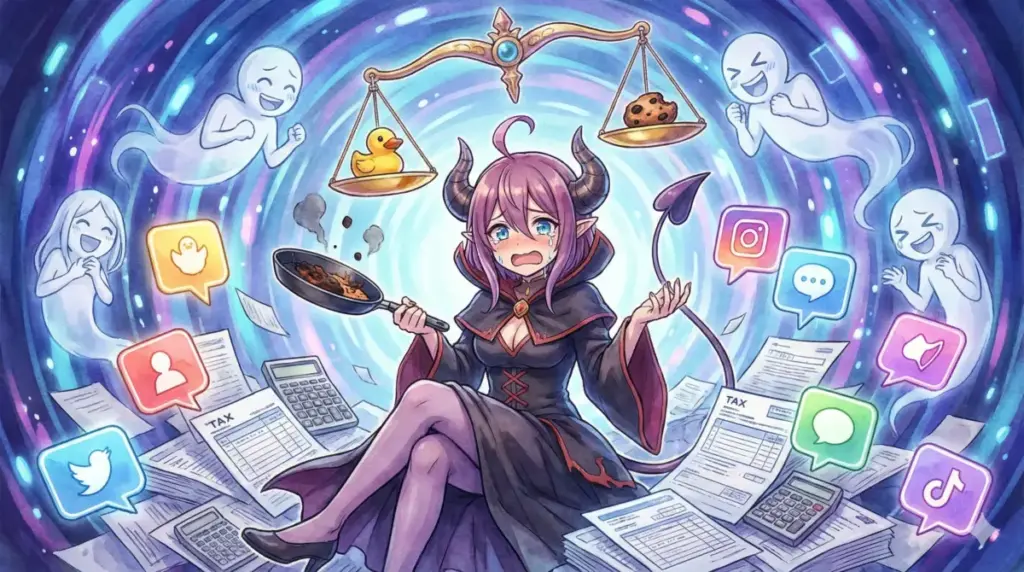 SNSで「アウラ〇〇しろ」と命令され自炊や確定申告に追われ泣くアウラのネットミーム化イラスト