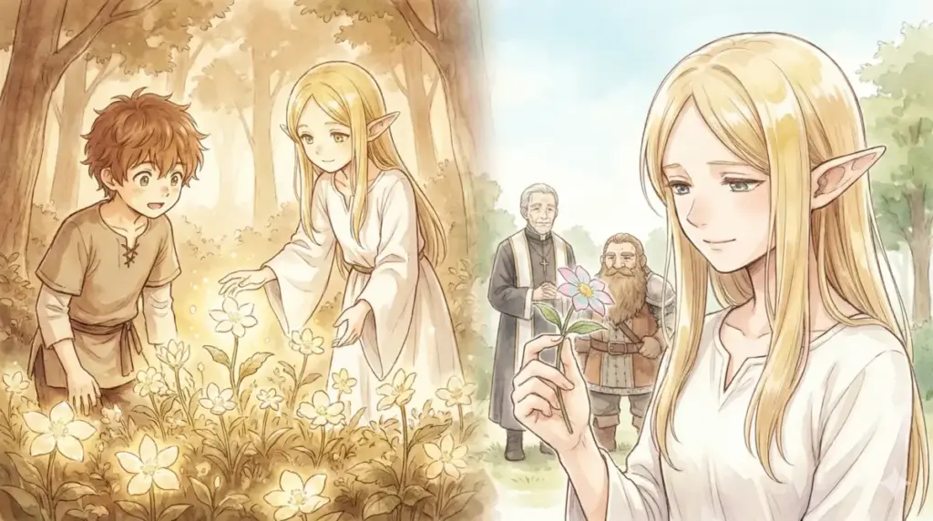 幼少期に森でフリーレンの花畑を出す魔法に救われ初恋を抱いたヒンメルの運命の出会い