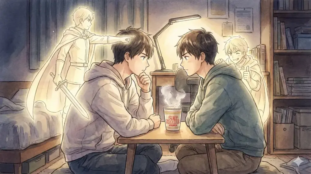 深夜のカップラーメンを食べる自分をヒンメル構文で全肯定し正当化する日常のコミカルな一幕