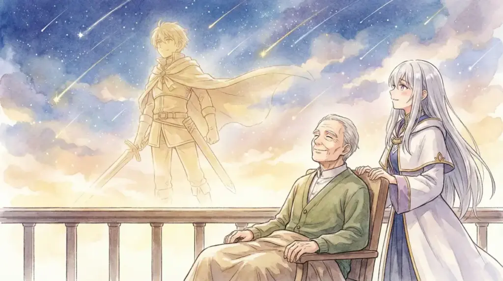 享年76歳で老衰したヒンメルを看取るフリーレンと空を象徴する若き勇者の姿を重ねたQ&A解説