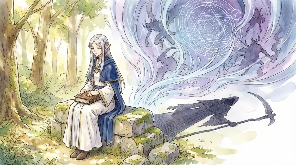 魔族を葬る死神としての冷徹な顔と魔力制限に隠された師匠フランメとの約束を描くフリーレン