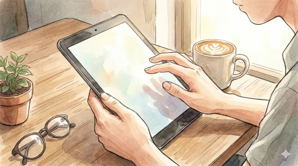 成分数値化されたおすすめ10選から自分に合うネクスト・フリーレンをタブレットで診断する女の子