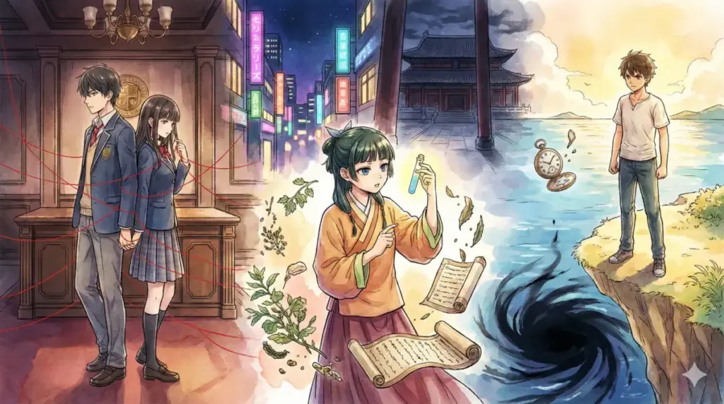 かぐや様や薬屋のひとりごとにサマータイムレンダなど推しの子のサスペンス要素を持つ集合絵