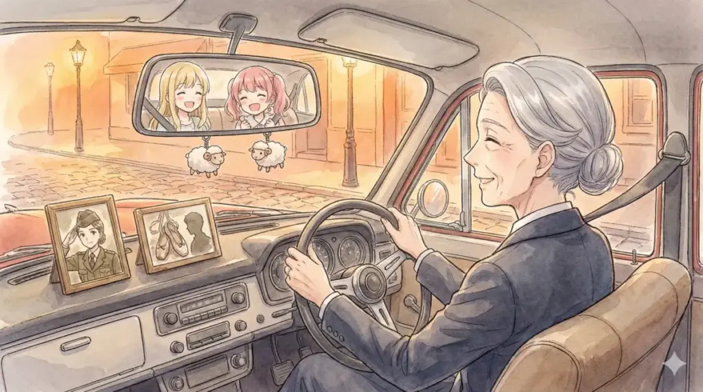 スパイファミリー考察:執事マーサが運転する車内で眠るベッキーとキーホルダーを持つアーニャ、元軍人の過去と親心