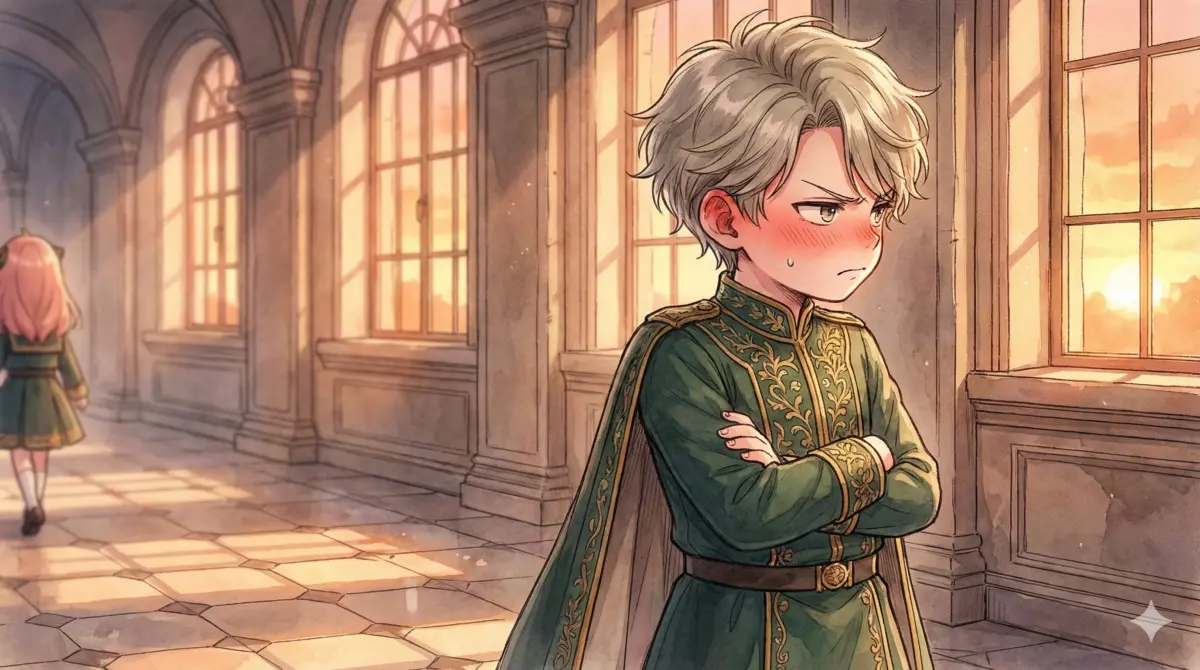 スパイファミリー：赤面してアーニャを意識するダミアンのかわいいツンデレシーンイラスト