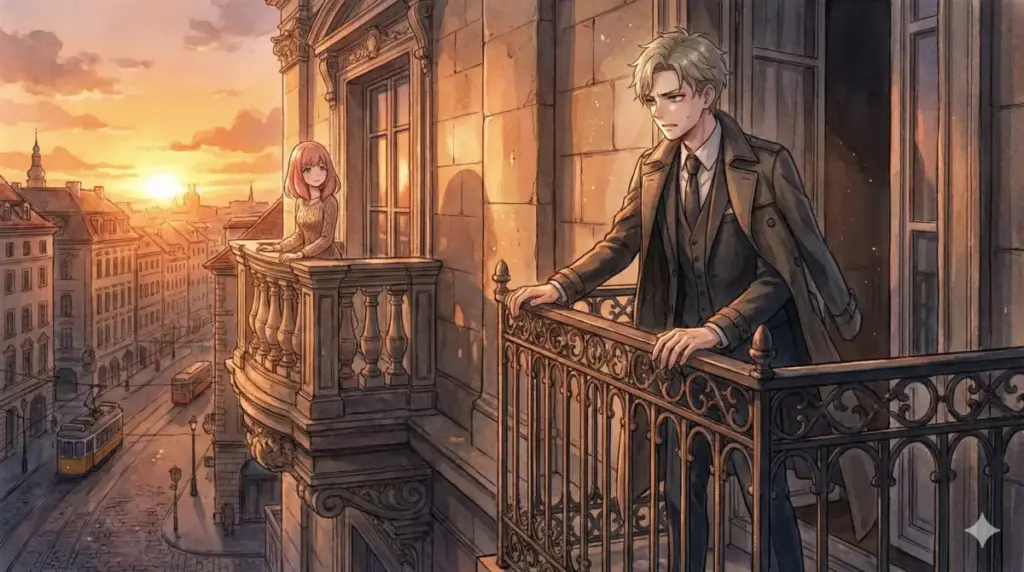 成長したダミアンとアーニャの未来考察:夕暮れに恋心を自覚するロマンチックな絵