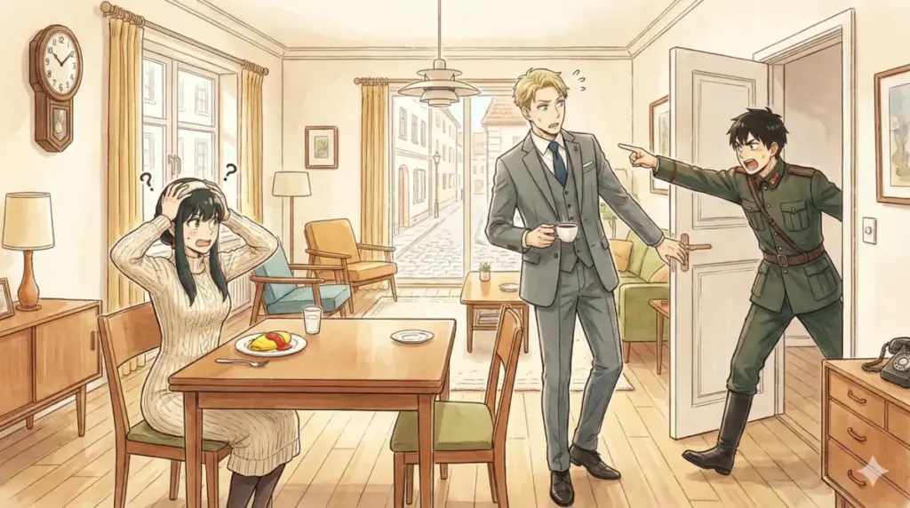 不満作りに迷走するヨルと浮気を疑い乱入するユーリの爆笑カオス展開を描くスパイファミリー前半