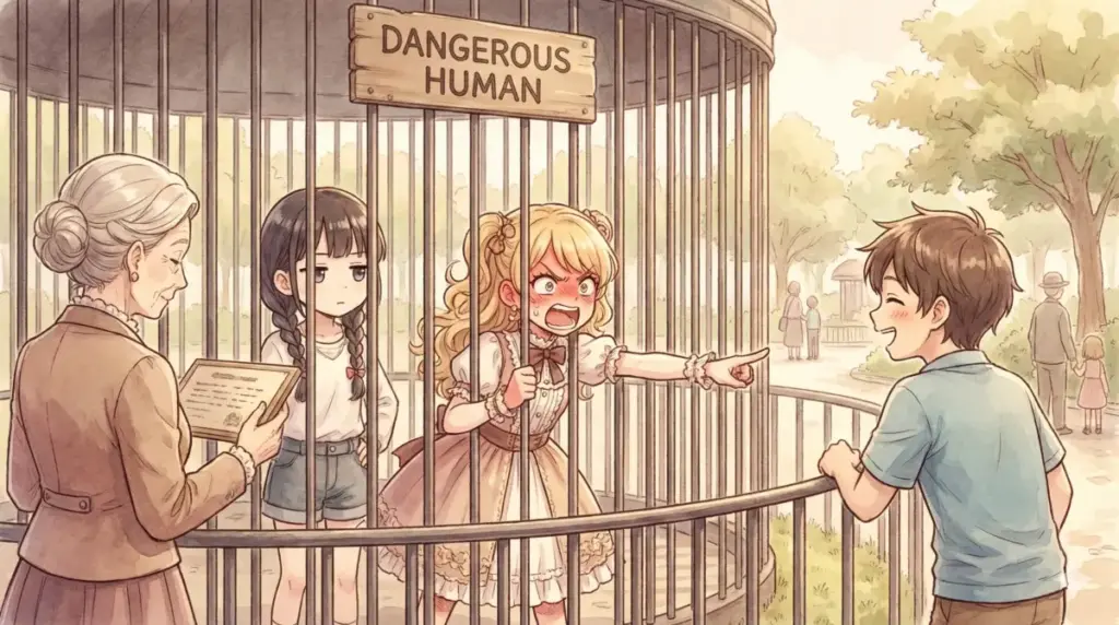 動物園の檻に入り「最も危険な生物は人間」という皮肉を体現するベッキーとアーニャのCパート