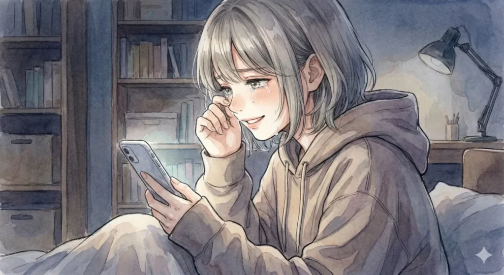 逃げることを肯定するヒンメルのリーダー論とシュタルクの腰砕けシーンを、タブレットで真剣に追う女の子