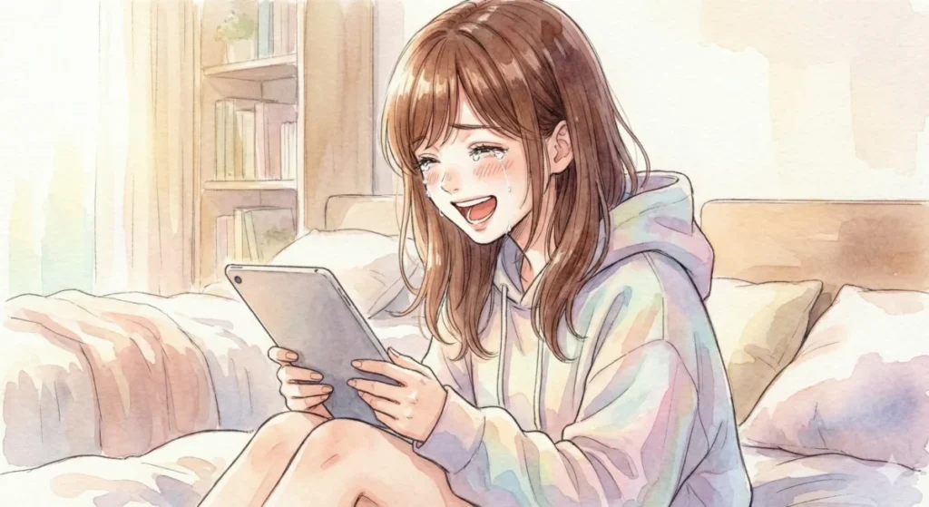 4カメ直哉の演出にSNSが沸いたネタ展開とスタッフの愛に、笑い泣きしながら記事を読む女性