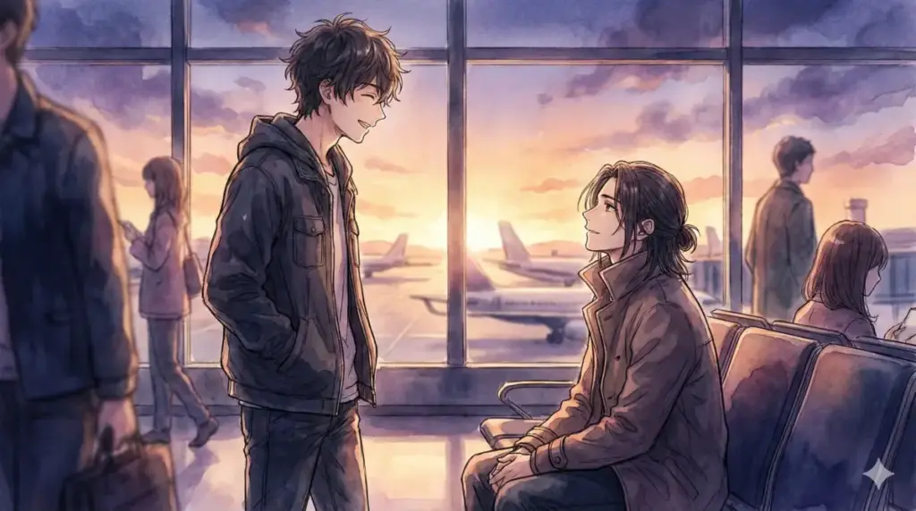 第236話の空港で親友の夏油傑と再会し最強の看板を下ろして一人の青年に戻った五条悟の笑顔