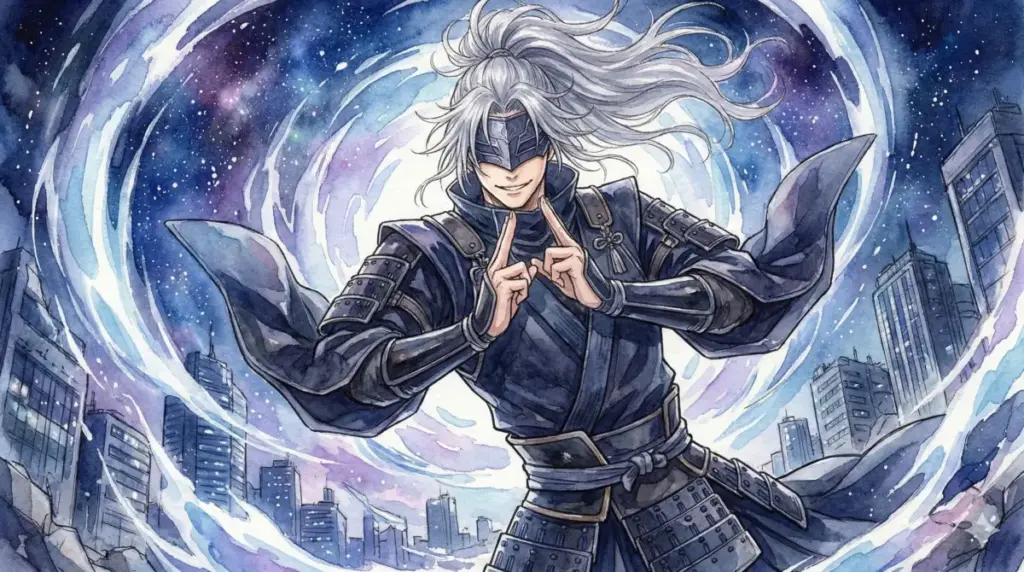 片手で帝釈天の印を結び無限の情報が流れる領域無量空処を発動する現代最強の術師五条悟