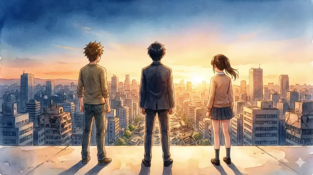 不平等な現実を乗り越え虎杖悠仁と手を取り合い希望の未来へ歩み出す呪術師伏黒恵の結末の光景