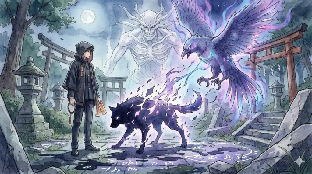 死者蘇生の言霊「布瑠部由良由良」を唱え異戒神将魔虚羅の調伏儀式に挑む術師の緊迫シーン