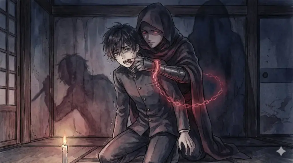 縛りの抜け穴で自らの指をちぎり伏黒に無理やり飲ませて受肉を図る宿儺の狡猾な計画シーン