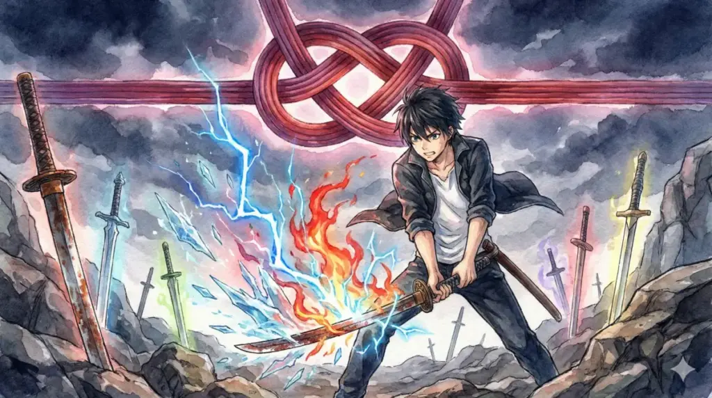 必中効果の付与や刀に宿るコピー術式を駆使して戦う乙骨憂太の「真贋相愛」での戦闘シーン