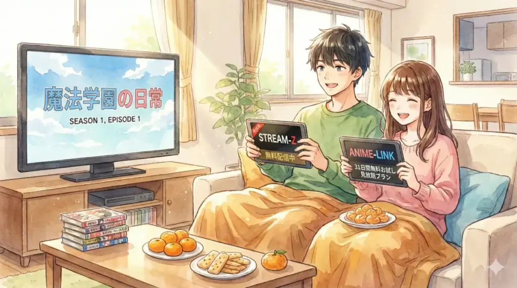 ABEMAやU-NEXTの無料トライアルを活用して呪術廻戦過去作を完全復習する様子