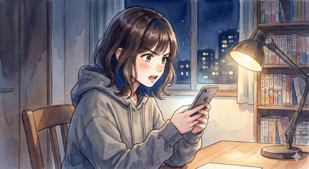 ノービスAの過酷なジャンプ3種縛りルールといのりの不利な境遇を自室で真剣にスマホで追う女の子