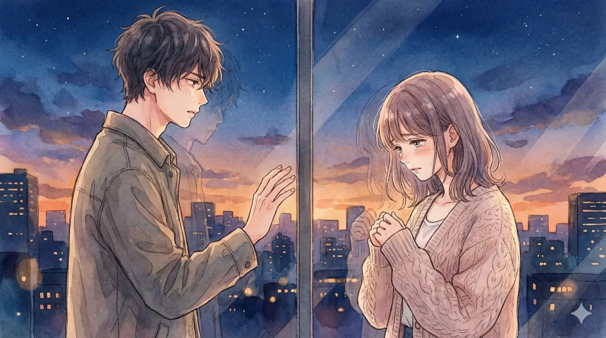 窓越しに手を伸ばし合うアクアと有馬かなの切ない別れと両想いの真実を描いたアイキャッチ