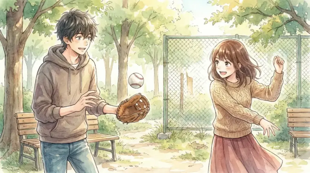 公園でキャッチボールを楽しみ復讐を忘れて年相応の少年少女に戻るアクアと有馬かなの姿