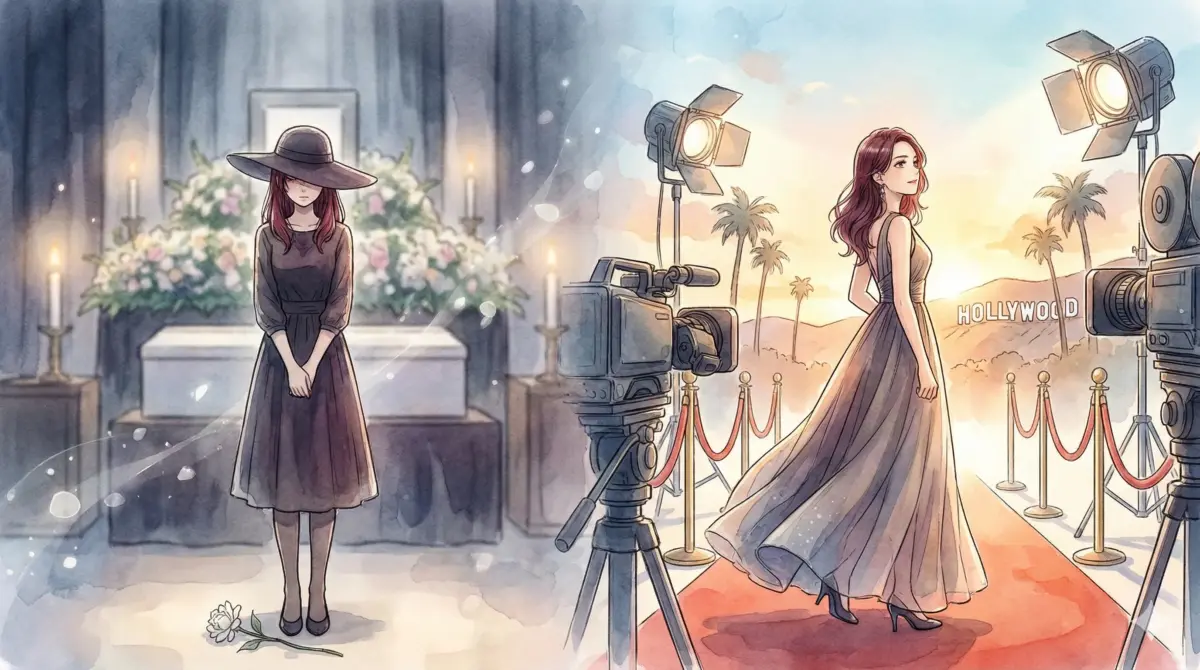 アクアの葬儀での慟哭とハリウッドデビューを果たした有馬かなの光と影を対比させたアイキャッチ