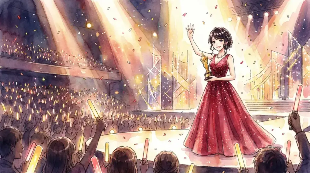 一番星のトロフィーを手にステージで喝采を浴びる「推しの子」となった大女優有馬かなの有終の美