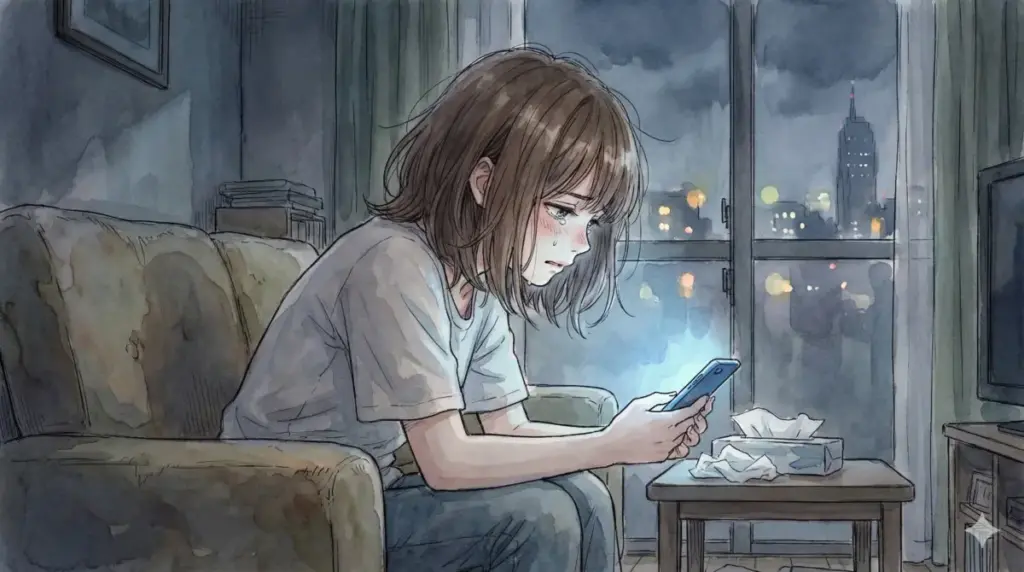 スキャンダルに怯え孤独な夜にスマートフォンの光で涙を流しながらネットの炎上を見る有馬かな