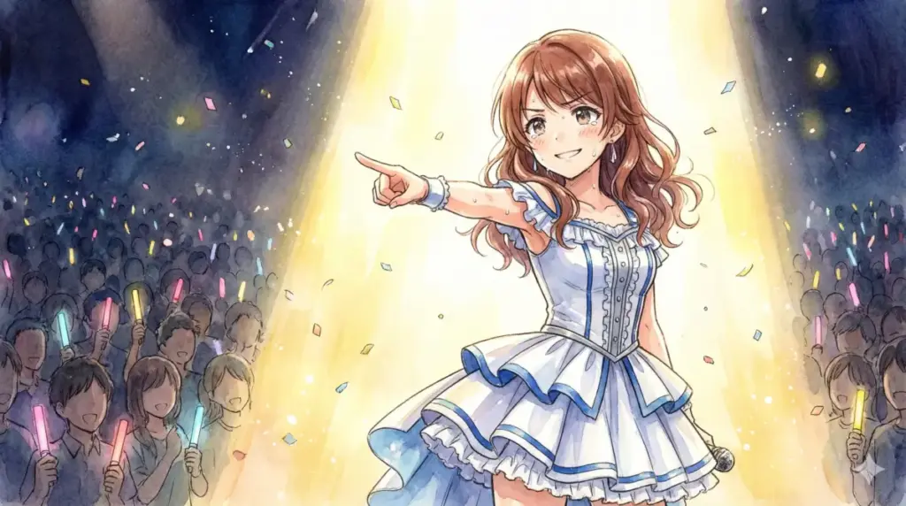 B小町のライブでアクアを見つけ「アンタの推しの子になってやる」と指を指し覚醒する有馬かな