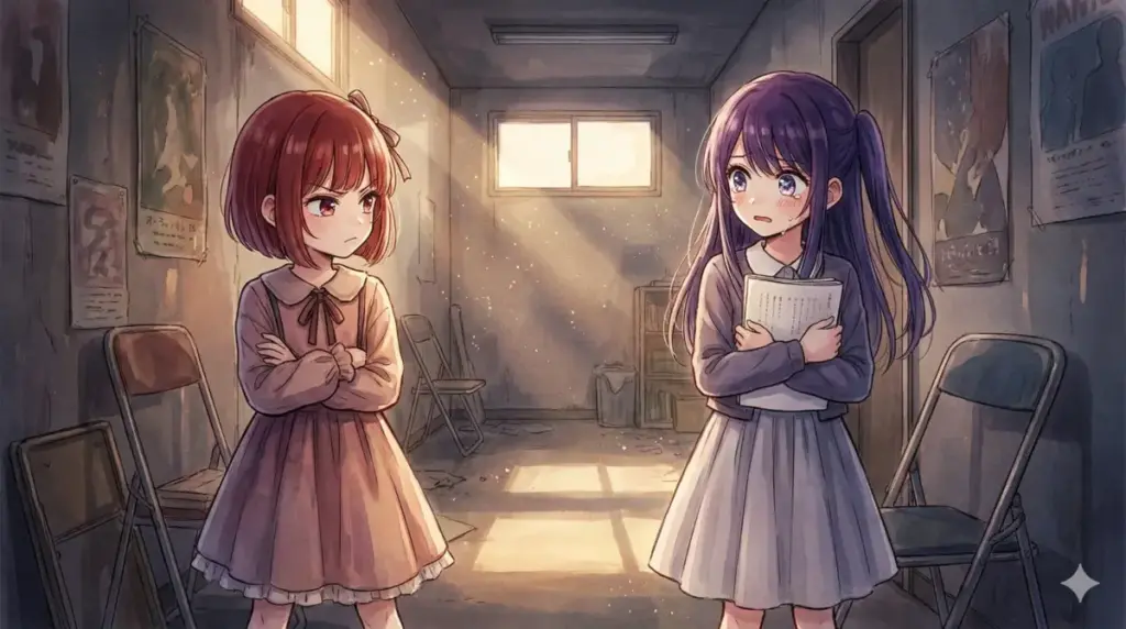 幼少期のオーディション会場で向き合う有馬かなと憧れを抱く黒川あかねの因縁の始まり