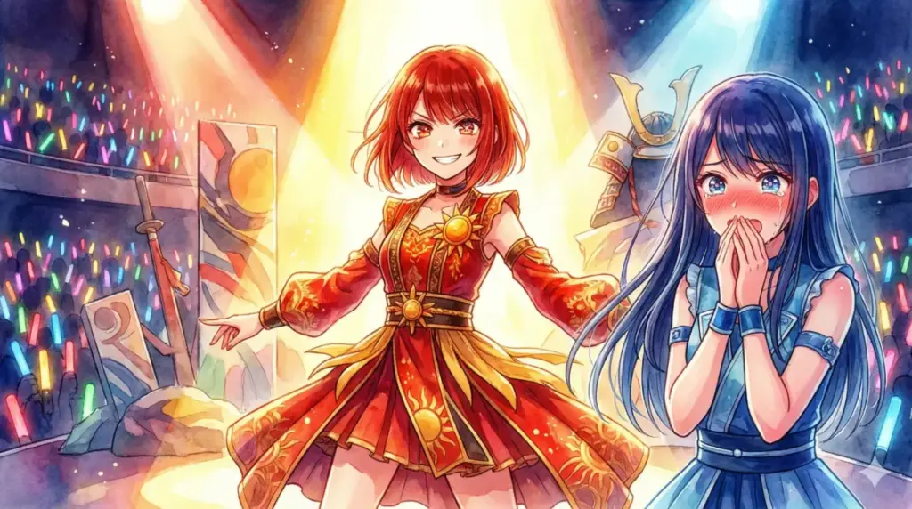 東京ブレイドの舞台で太陽のように輝く有馬かなと彼女の演技に圧倒され震える黒川あかね