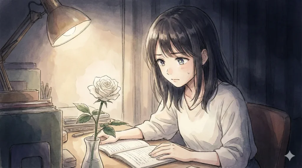 瞳に星を宿してアイを完璧に再現し机で真犯人の手掛かりを追う役者・黒川あかねの執念