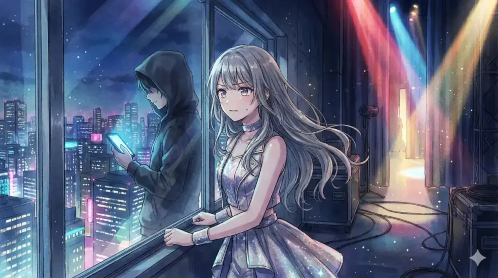 Netflixやアマプラでの配信状況や1期2期の復習について回答する銀髪のアイドル