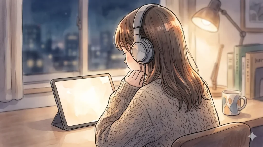 アオのハコのヒロインの二面性を表現する演技論についてタブレットで読み耽る情景