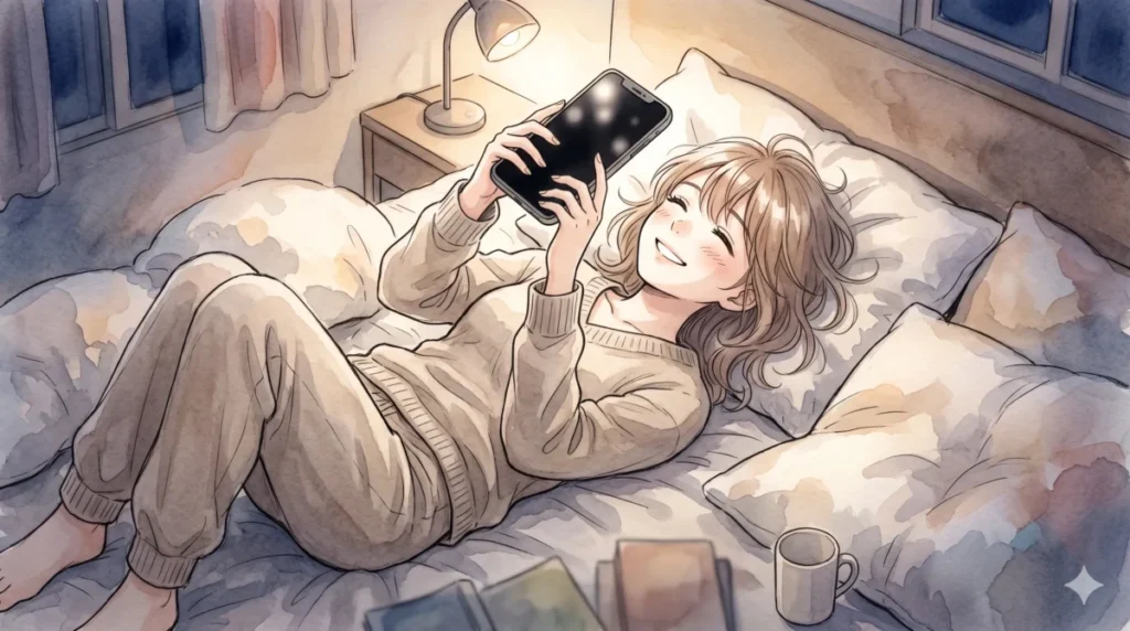 アオのハコが証明した新しいヒロイン像や作品の核心をテレビの前でしみじみと振り返る様子