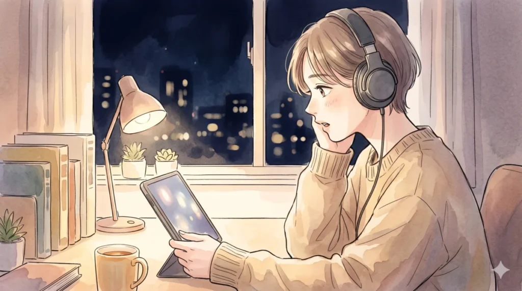 声優特有の繊細な演技技術や囁き声による表現力の解剖をデバイスで閲覧する情景