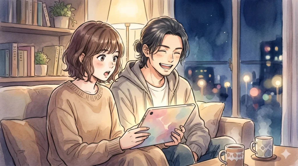 物語のギャップが話題となりSNSでトレンド入りした反響をデバイスで追う情景