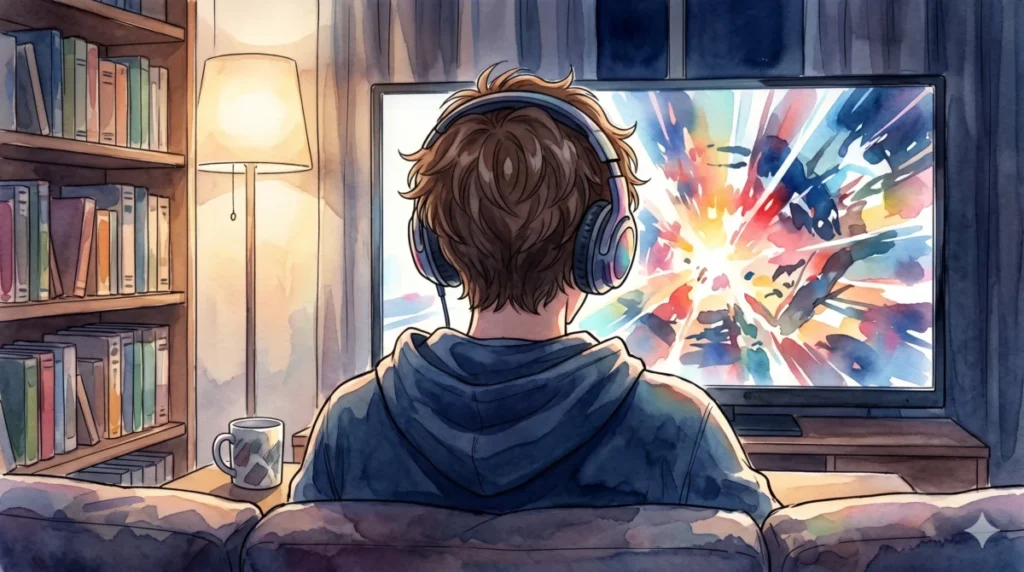 静寂から崩壊へと向かう卓越した演技論のまとめをデバイスで真剣に閲覧する情景