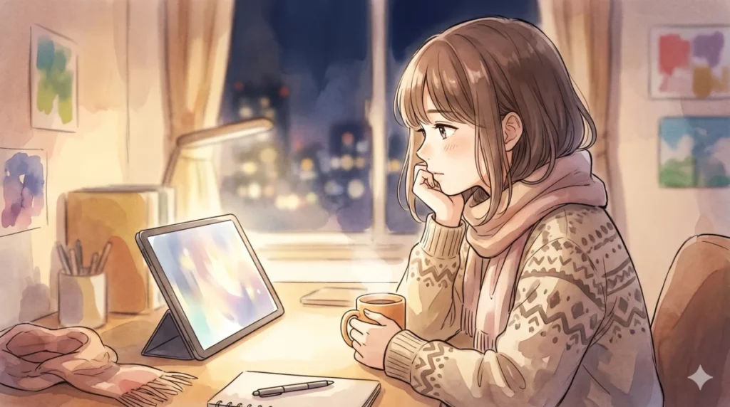 「タコピーの原罪」に登場する謎めいた美少女キャラクターの二面性についてデバイスで閲覧している情景