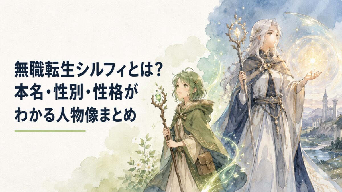 緑髪の幼少期から白髪の守護術師へ成長していく女性魔術師の姿を対比した幻想的な場面