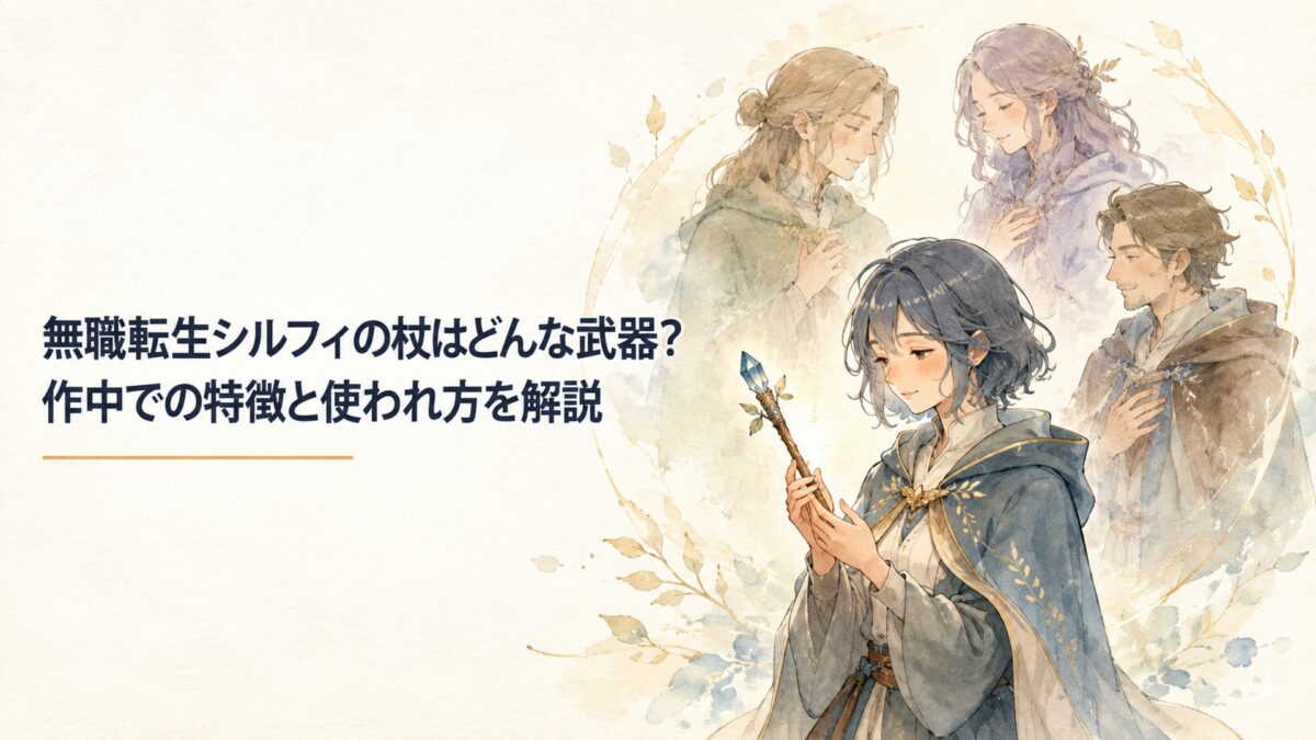 小さな杖を大切に持つ若い魔術師と、その杖に受け継がれた思いを象徴する三人の魔術師