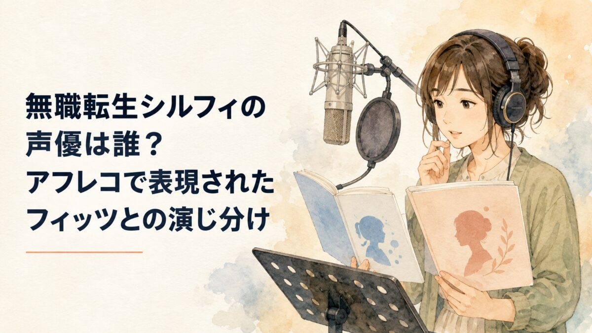 一人の女性声優が幼少期と成長後の同じ人物を想定した二冊の台本を前にアフレコへ臨む場面