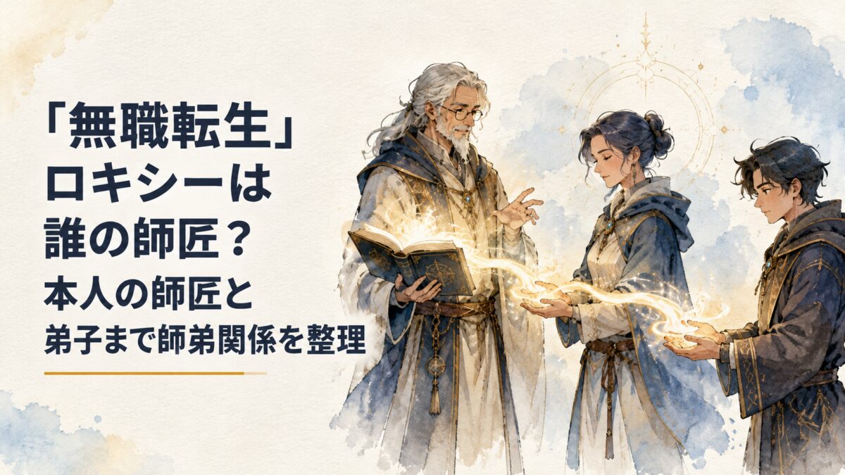 師匠から弟子へ魔術の知識が受け継がれていく三世代の成人魔術師を象徴的に描いた場面