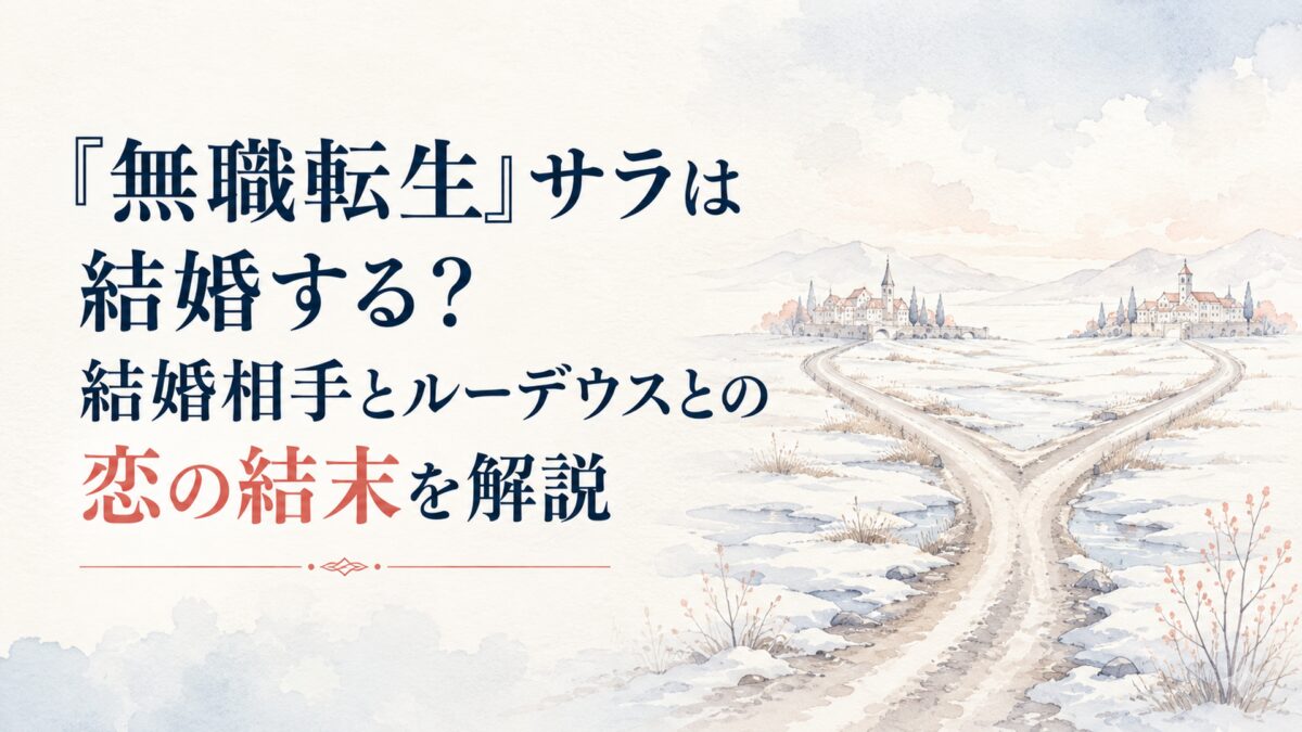 サラの結婚とルーデウスとの別々の未来を象徴する、雪解けの大地から二つの穏やかな町へ分かれて伸びる道
