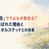 柔らかな日本水彩の編集バナー。人のいない幻想世界の朝焼け、静かな草原、遠景の古い石造建築、淡く光る空、風に揺れる草花、紙の質感、上品な光と奥行き。人物・人型・顔・身体・手足・人物シルエットは一切描かない。特定キャラクターを象徴する物や固有モチーフも使わない。広い余白を確保し、H1