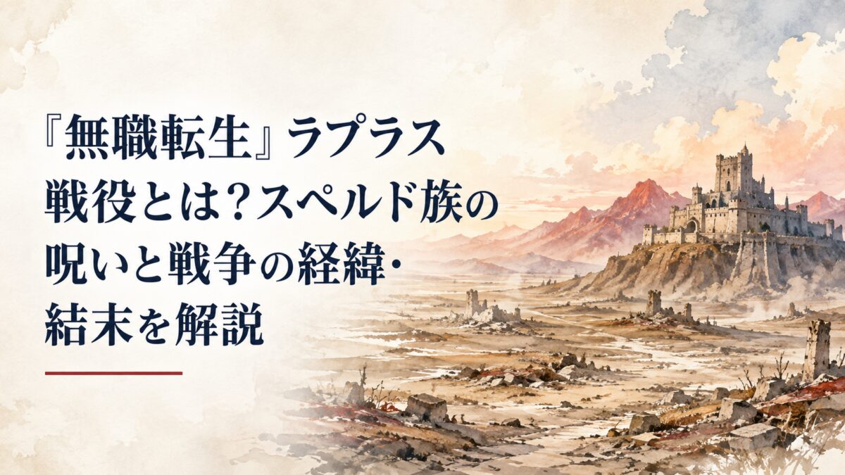 長い戦争の痕跡が残る荒野と古い城塞、赤い山脈を遠景に望む重厚な異世界風景