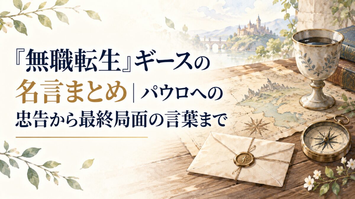古びた旅の地図と木製テーブル、閉じた手紙、酒杯、方位磁針をやわらかな水彩で描いた人物のいない旅情ある情景